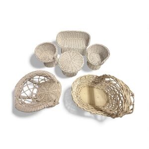Vintage Wicker Rattan Doll Furniture Set Armchair Table‎ Chairs Sofa Nursery
